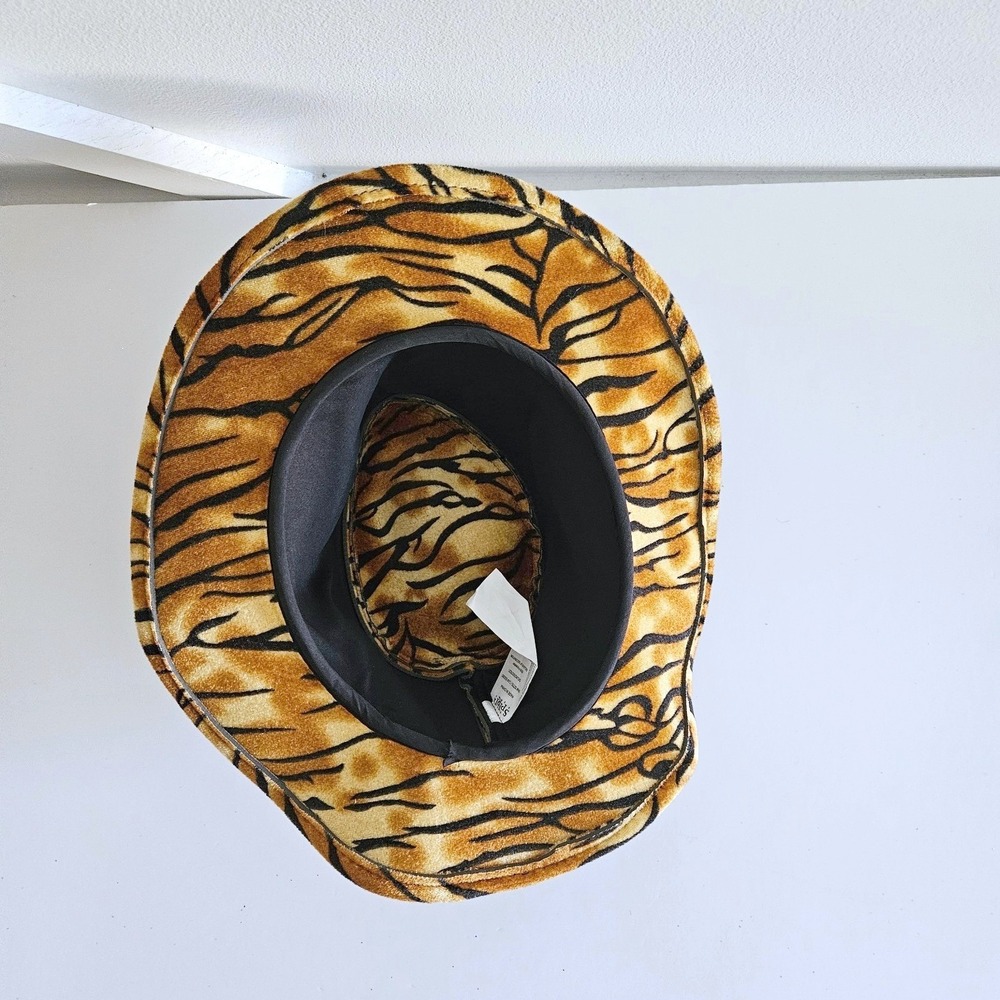 Spirit Halloween Tiger Stripe Cowboy Hat Women Orange Black Animal Print Hat - Picture 3 of 4
